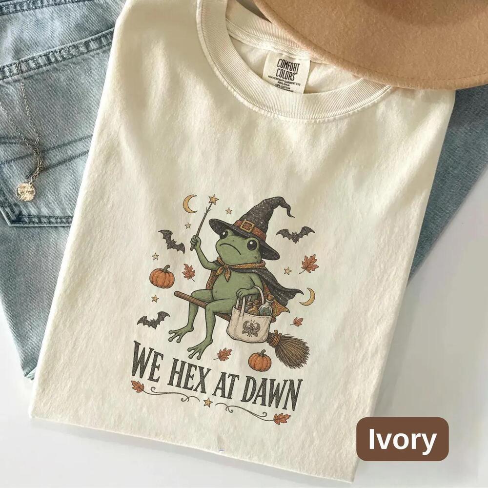 Funny Frog Meme We Hex At Dawn Shirt, Witch Shirt, Funny Halloween